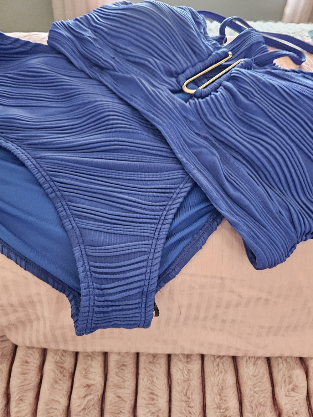 Blue Textured High-Waist Bikini Set - Women Swim Bikinis